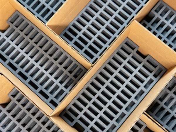 Foam inserts placed in boxes